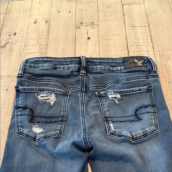 American Eagle Classic Women's Ripped Dark Blue Skinny Stretch Jeans Size 2 - Picture 7 of 10
